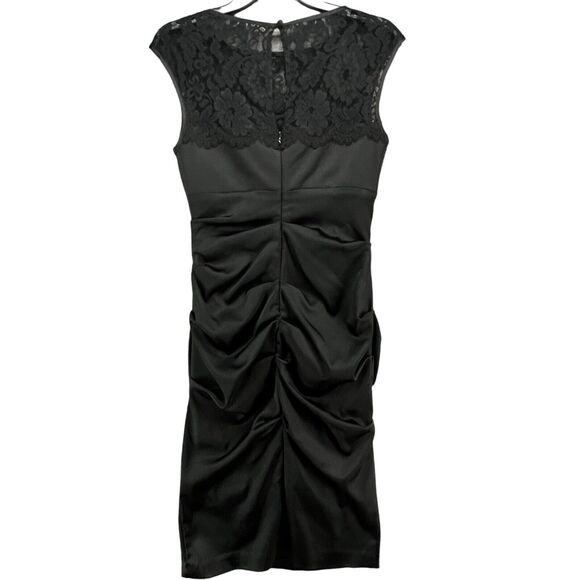 Vintage Xscape Evening Dress Womens 6 Black Satin Lace Ruched Cocktail Holiday - Picture 3 of 12